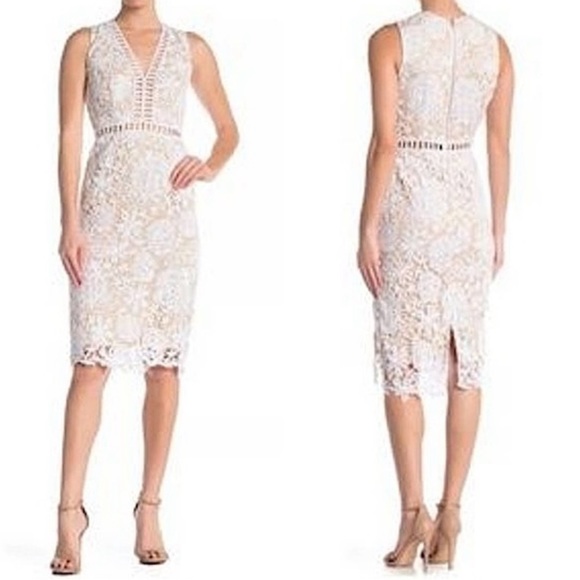 Love By Design Dresses & Skirts - LOVE X DESIGN Nude & White Floral Lace Cutout Bodycon Sleeveless Midi Dress NWT